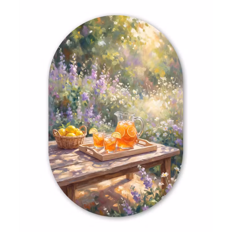 Drank - Citroen - Zomer - Tuin - Geel Wandcirkel Ovaal Forex klein -3d