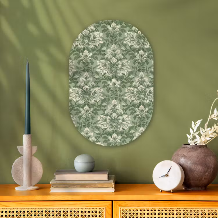 Sierlijk - Lichtgroen - Planten - Patroon - Getailleerd Wandcirkel Ovaal Forex klein 630 -sfeer2