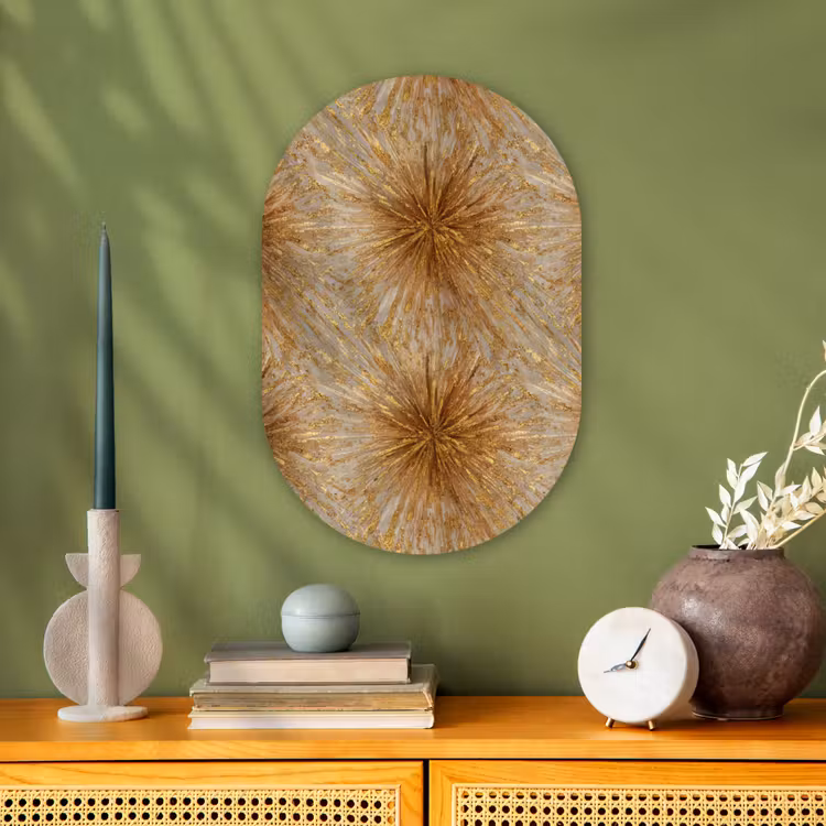 Explosie - Abstract - Goud - Wit Wandcirkel Ovaal Forex klein 630 -sfeer2