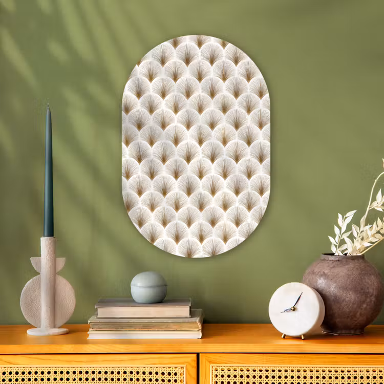 Waaiers - Art Deco - Elegant - Goud - Wit Wandcirkel Ovaal Forex klein 630 -sfeer2