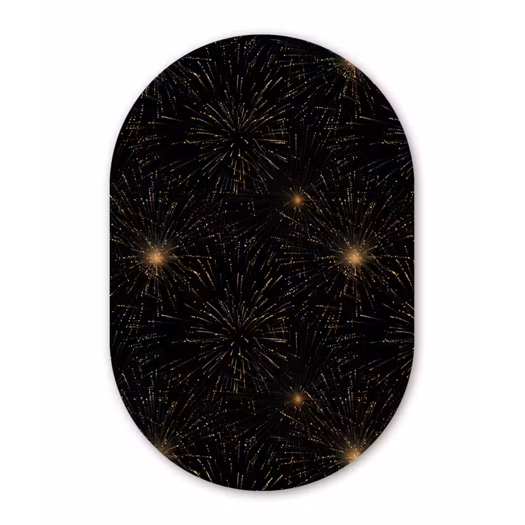 Vuurwerk - Patroon - Feestelijk - Goud - Zwart Wandcirkel Ovaal Forex klein 630 -3d