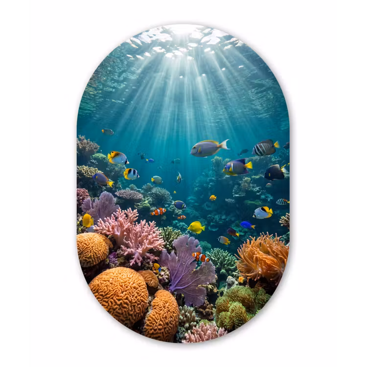 Vis - Koraal - Oceaan - Natuur - Kleurrijk Wandcirkel Ovaal Forex klein -3d