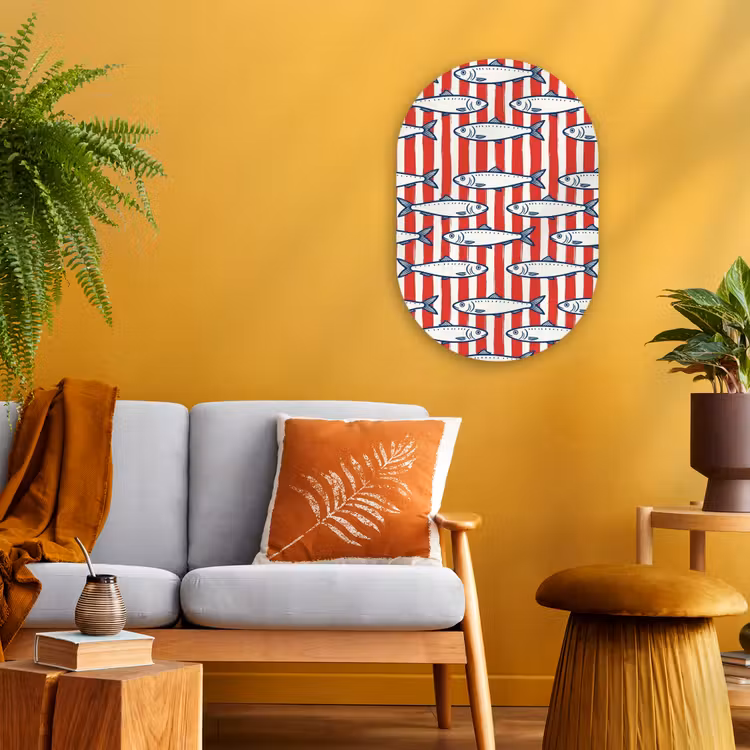 Vis - Patroon - Strepen - Illustratie - Rood Wandcirkel Ovaal Forex klein -sfeer4