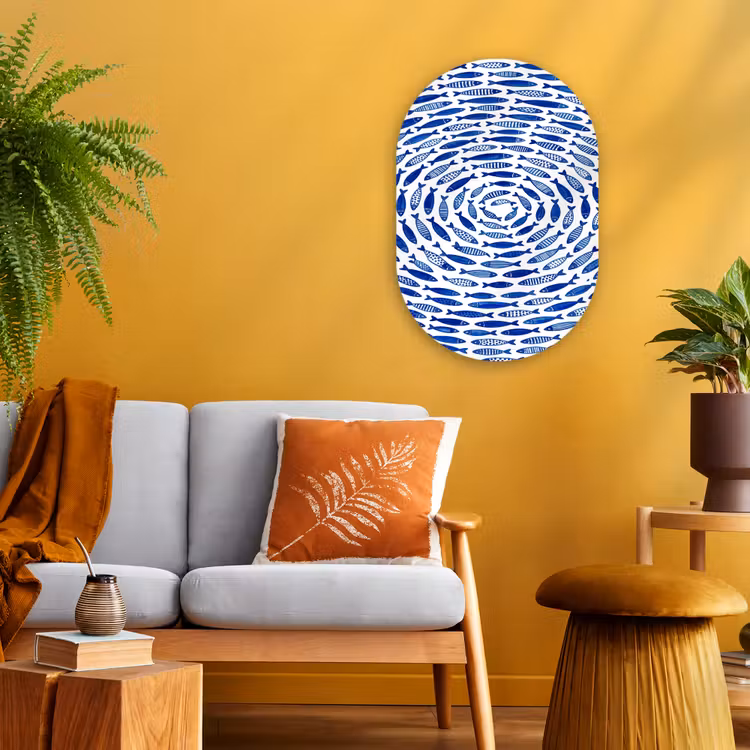Vis - Patroon - Onderwater - Abstract - Blauw Wandcirkel Ovaal Forex klein -sfeer4