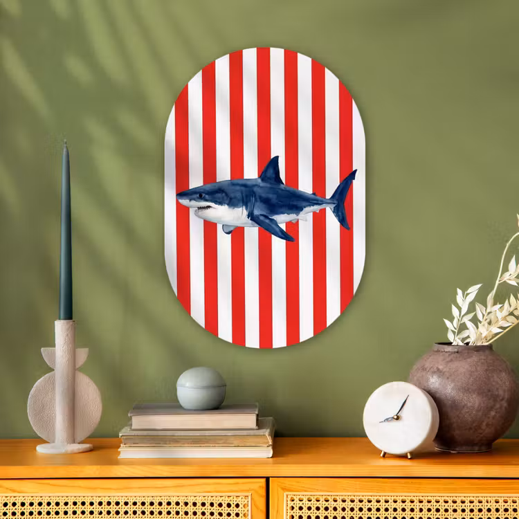 Vis - Haai - Zee - Illustratie - Blauw Wandcirkel Ovaal Forex klein -sfeer2