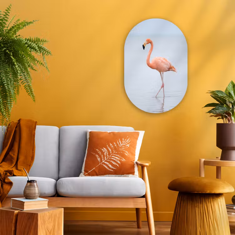 Flamingo - Zee - Roze Wandcirkel Ovaal Forex klein -sfeer4