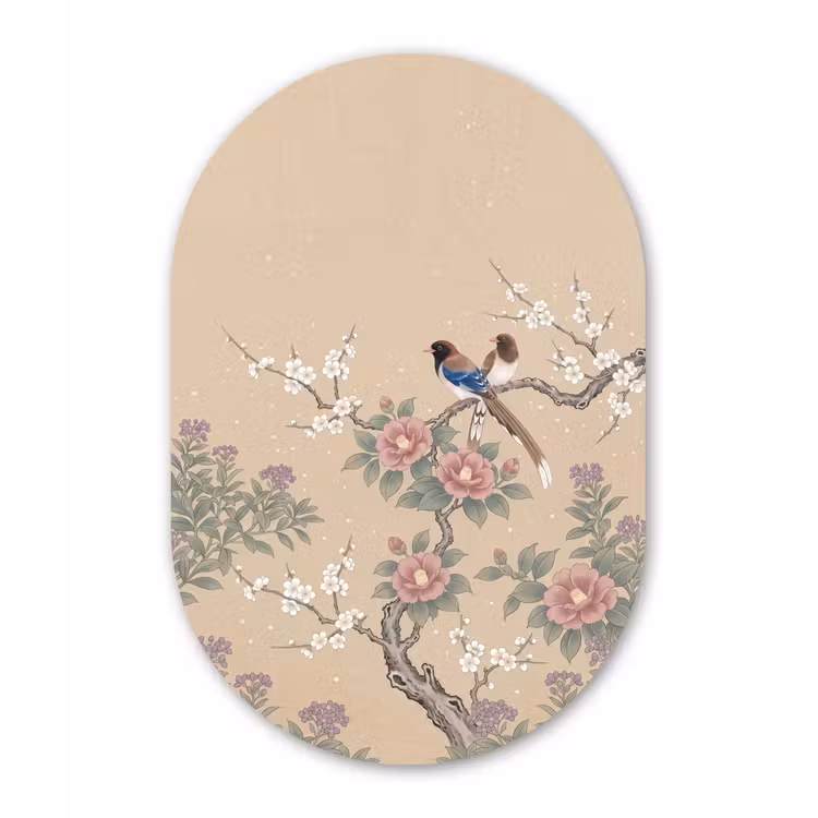 Bloemen - Vogels - Bloemen Wandcirkel Ovaal Forex klein -3d