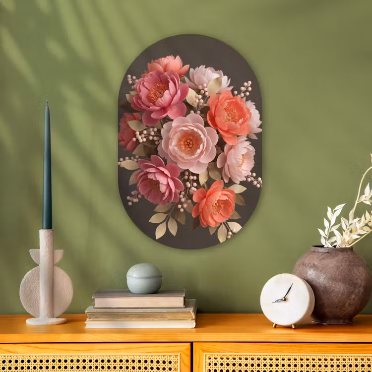 Bloemen - Bloesem - Zacht - Koraal - Decoratie Wandcirkel Ovaal Forex klein -sfeer2