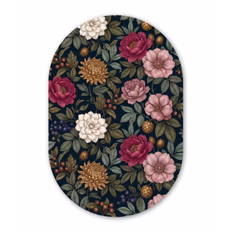 Bloemen - Botanisch - Illustratie - Donker - Vintage Wandcirkel Ovaal Forex klein -3d