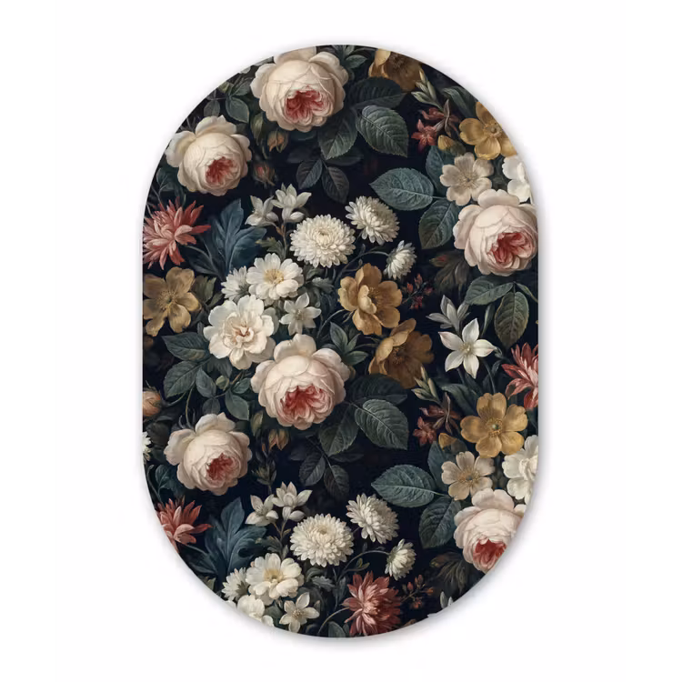 Bloemen - Boeket - Botanisch - Vintage - Donkere achtergrond Wandcirkel Ovaal Forex klein -3d