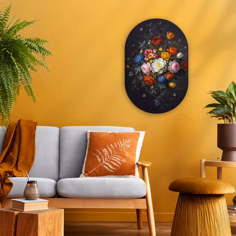 Bloemen - Boeket - Klassiek - Kleurrijk - Natuur Wandcirkel Ovaal Forex klein -sfeer4