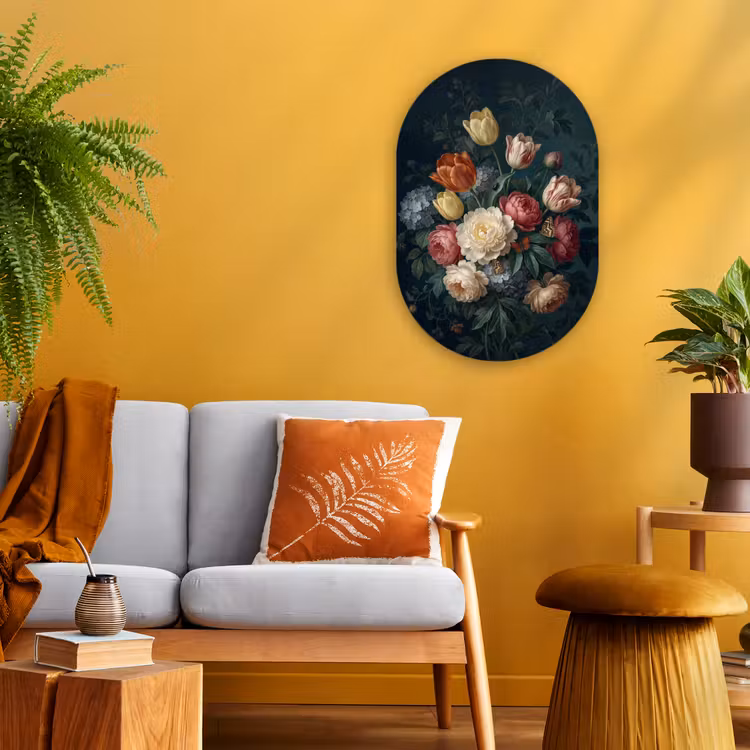 Bloemen - Boeket - Natuur - Klassiek - Donker Wandcirkel Ovaal Forex klein -sfeer4