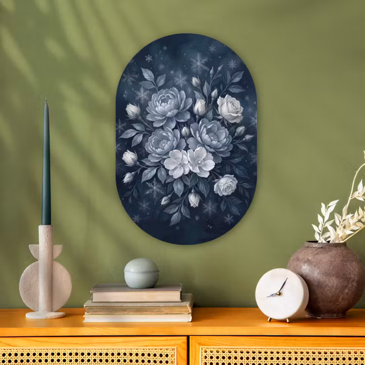 Bloemen - Boeket - Winter - Abstract - Blauw Wandcirkel Ovaal Forex klein -sfeer2