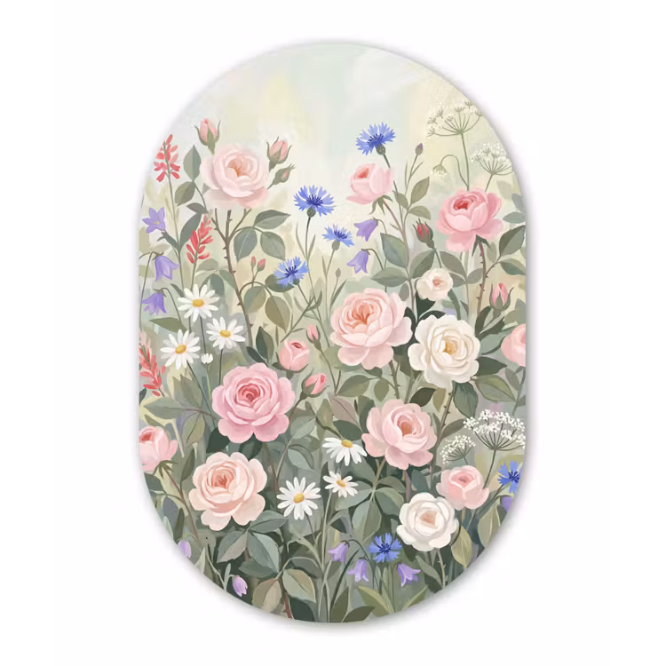 Bloemen - Tuin - Natuur - Kleurrijk Wandcirkel Ovaal Forex klein -3d