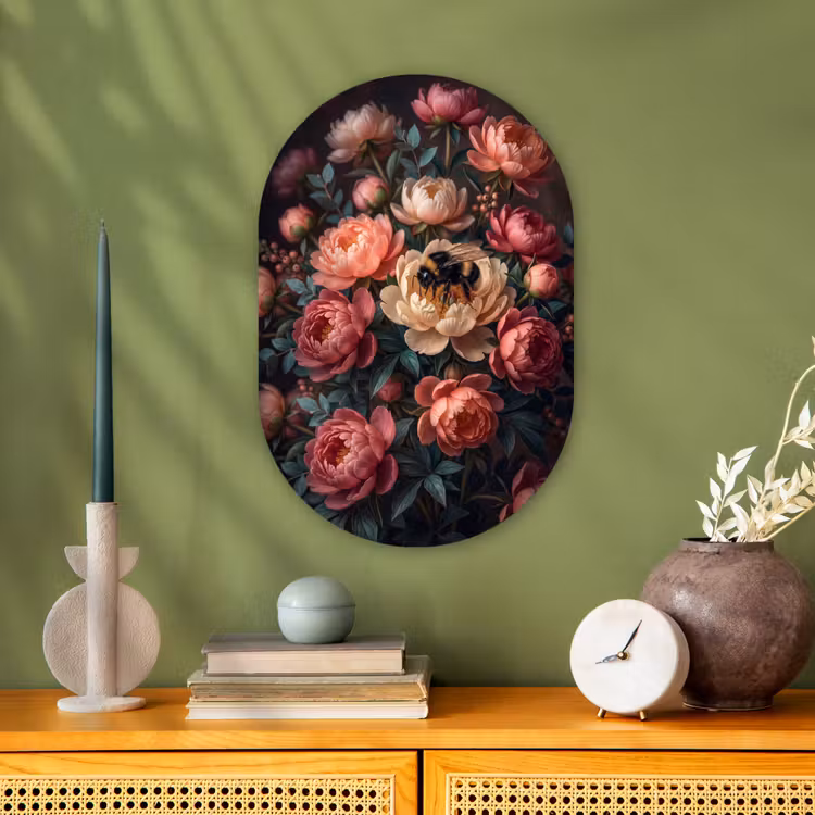 Bloemen - Insect - Natuur - Roze Wandcirkel Ovaal Forex klein -sfeer2