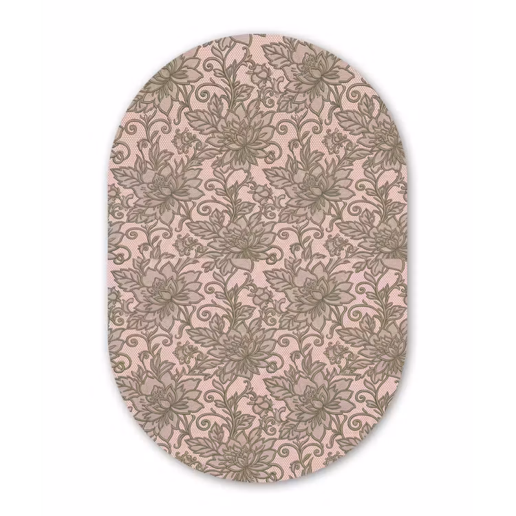 Bloemen - Kant - Patroon - Klassiek - Groen Wandcirkel Ovaal Forex klein -3d