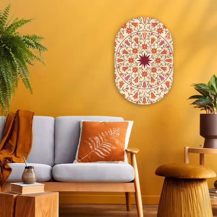 Bloemen - Mandala - Decoratief - Rood Wandcirkel Ovaal Forex klein -sfeer4
