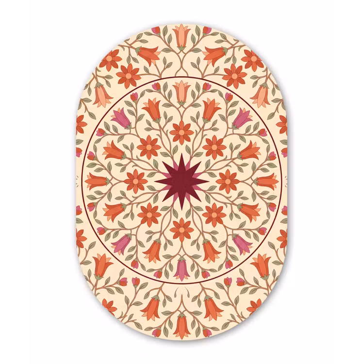 Bloemen - Mandala - Decoratief - Rood Wandcirkel Ovaal Forex klein -3d