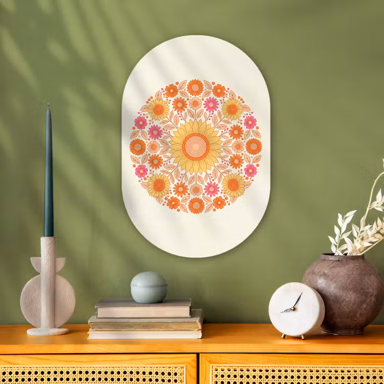 Bloemen - Mandala - Patroon - Kleurrijk Wandcirkel Ovaal Forex klein -sfeer2