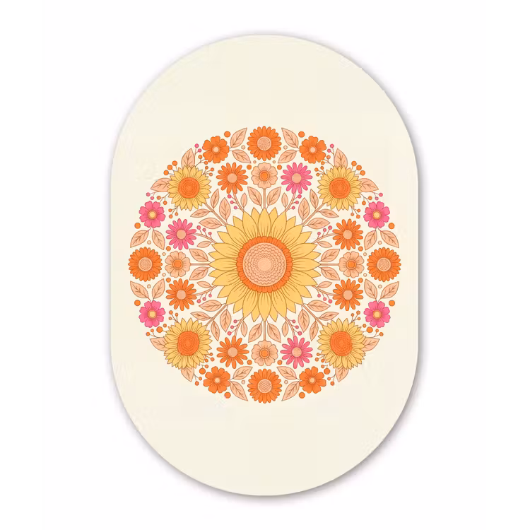 Bloemen - Mandala - Patroon - Kleurrijk Wandcirkel Ovaal Forex klein -3d