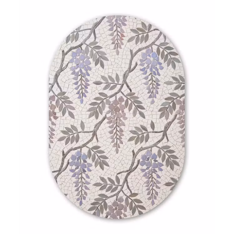 Bloemen - Mozaïek - Natuur - Patroon - Paars Wandcirkel Ovaal Forex klein -3d