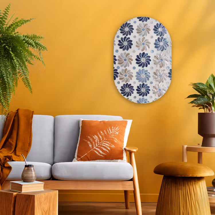 Bloemen - Parelmoer - Abstract - Patroon - Blauw Wandcirkel Ovaal Forex klein -sfeer4