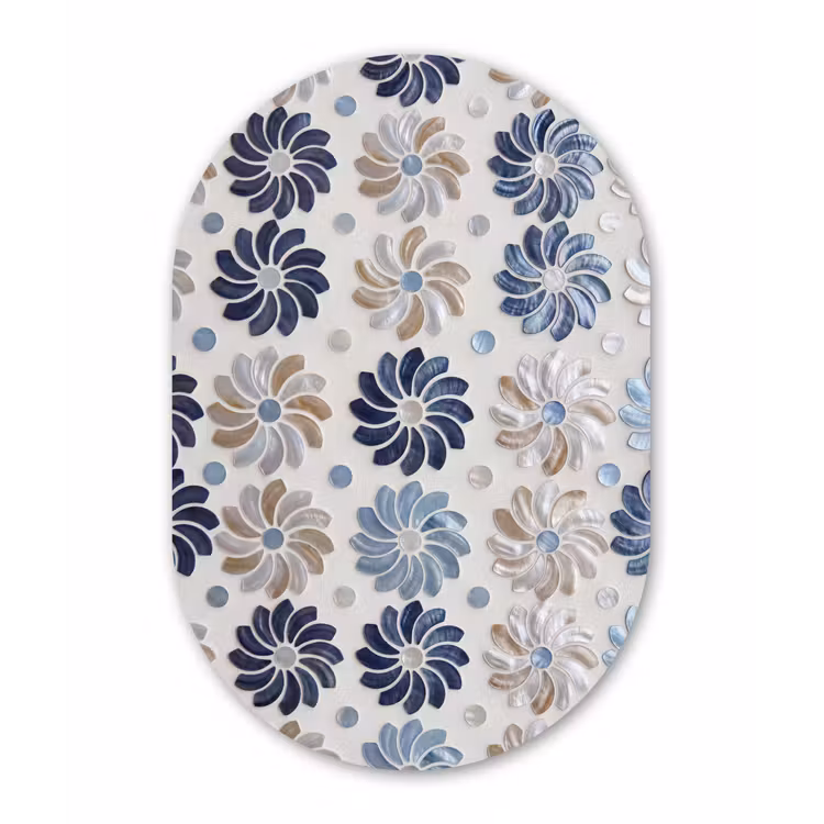 Bloemen - Parelmoer - Abstract - Patroon - Blauw Wandcirkel Ovaal Forex klein -3d