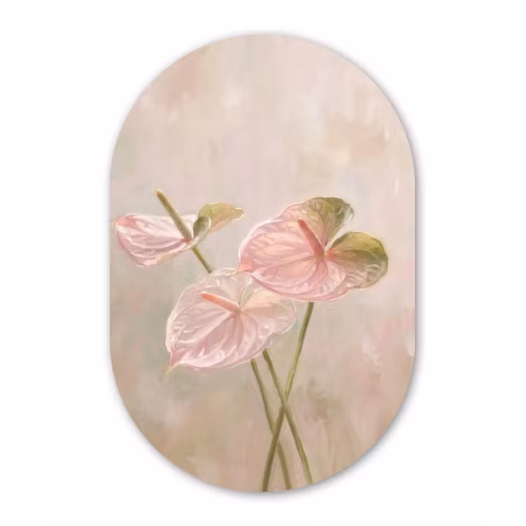 Bloemen - Pastel - Abstract - Natuur - Groen Wandcirkel Ovaal Forex klein -3d