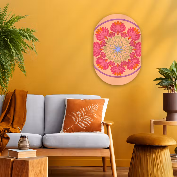 Bloemen - Patroon - Abstract - Roze - Decoratief Wandcirkel Ovaal Forex klein -sfeer4