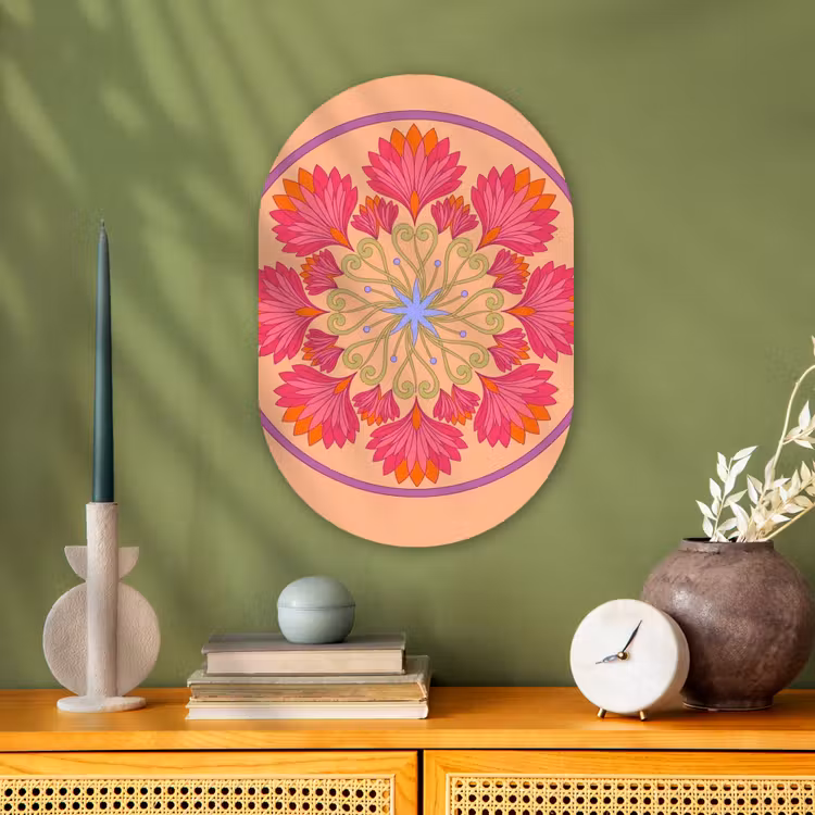 Bloemen - Patroon - Abstract - Roze - Decoratief Wandcirkel Ovaal Forex klein -sfeer2