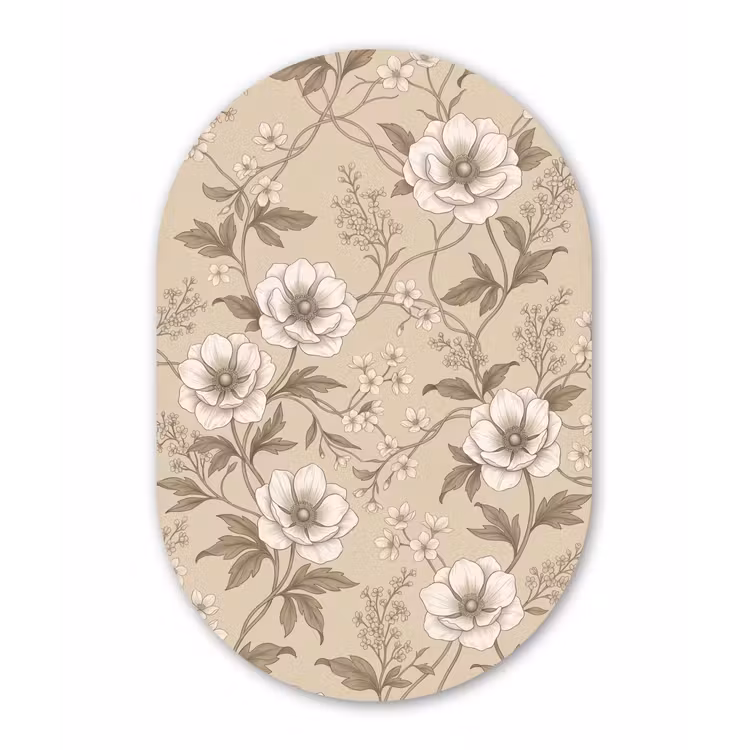 Bloemen - Patroon - Beige Wandcirkel Ovaal Forex klein -3d
