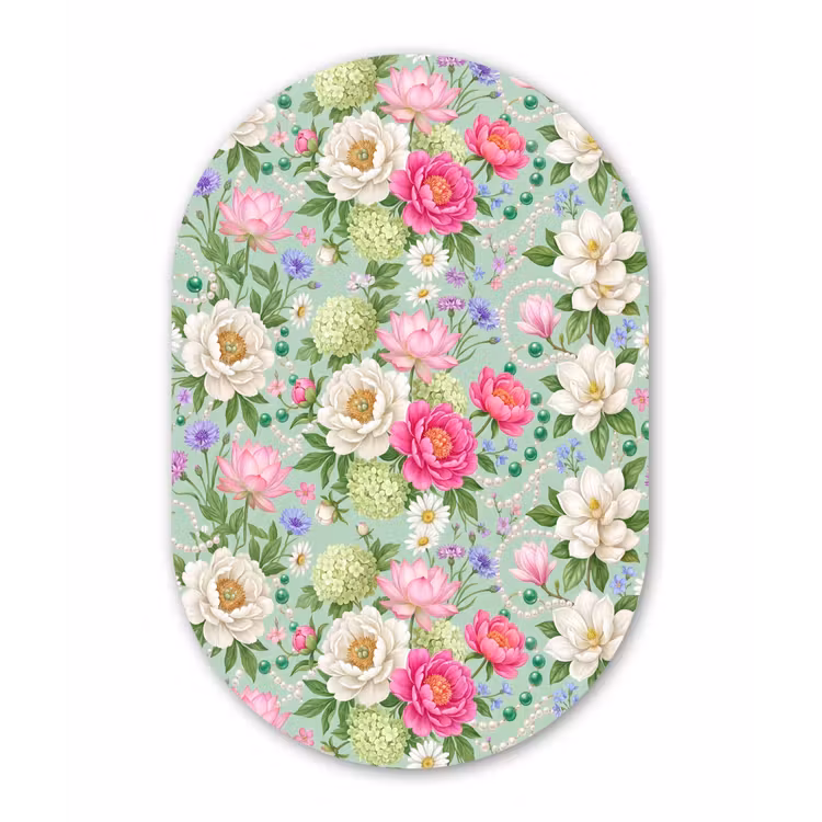 Bloemen - Patroon - Botanisch - Groen Wandcirkel Ovaal Forex klein -3d