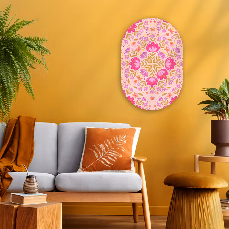 Bloemen - Patroon - Natuur - Abstract - Roze Wandcirkel Ovaal Forex klein -sfeer4