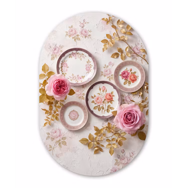 Bloemen - Patroon - Vintage - Roze - Decoratie Wandcirkel Ovaal Forex klein -3d