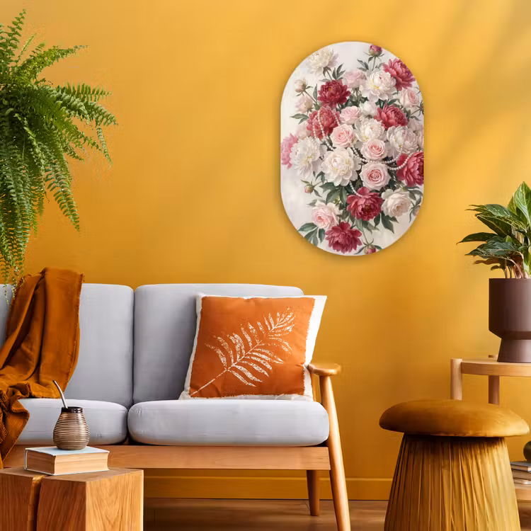 Bloemen - Parels - Romantiek - Klassiek - Roze Wandcirkel Ovaal Forex klein -sfeer4