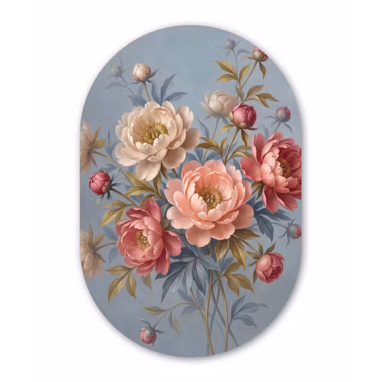 Bloemen - Roze - Beige - Modern - Natuur Wandcirkel Ovaal Forex klein -3d