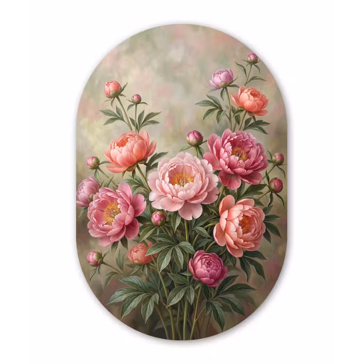 Bloemen - Roze - Klassiek - Gedetailleerd - Natuur Wandcirkel Ovaal Forex klein -3d