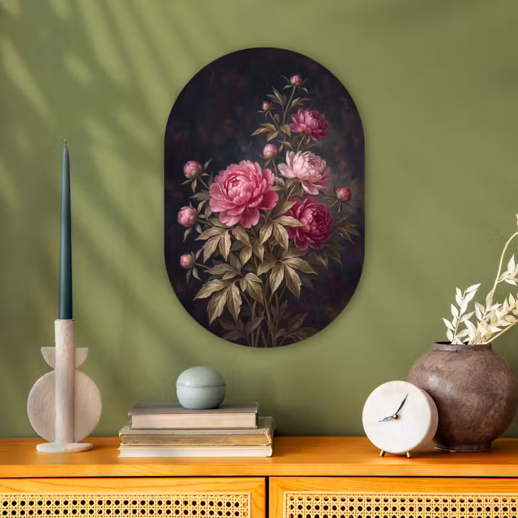 Bloemen - Roze - Klassiek - Natuur Wandcirkel Ovaal Forex klein -sfeer2