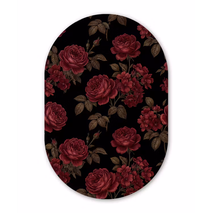 Bloemen - Roos - Patroon - Klassiek - Rood Wandcirkel Ovaal Forex klein -3d