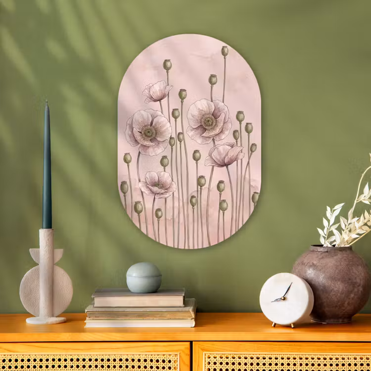 Bloemen - Zomer - Natuur - Aquarel - Roze Wandcirkel Ovaal Forex klein -sfeer2
