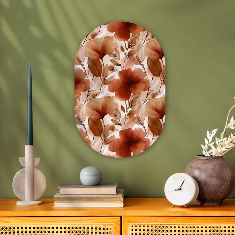 Bloemen - Aquarel - Botanisch - Terracotta Wandcirkel Ovaal Forex klein 630 -sfeer2