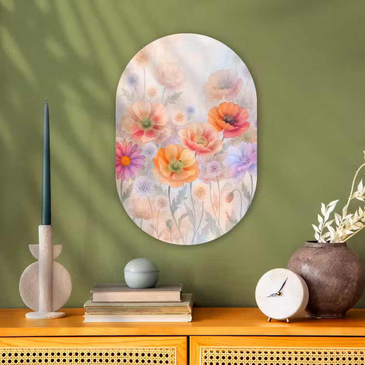 Bloemen - Aquarel - Natuur - Modern - Kleurrijk Wandcirkel Ovaal Forex klein -sfeer2