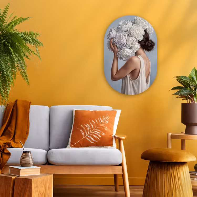 Bloemen - Vrouw - Wit Wandcirkel Ovaal Forex klein -sfeer4