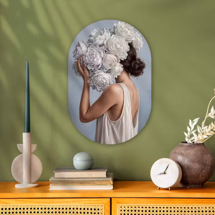 Bloemen - Vrouw - Wit Wandcirkel Ovaal Forex klein -sfeer2