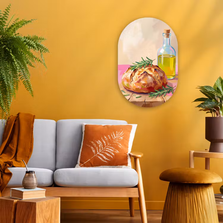 Eten - Brood - Olijfolie - Abstract - Keuken Wandcirkel Ovaal Forex klein -sfeer4