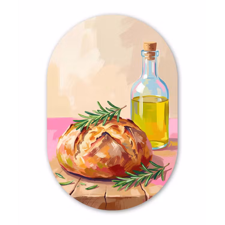 Eten - Brood - Olijfolie - Abstract - Keuken Wandcirkel Ovaal Forex klein -3d
