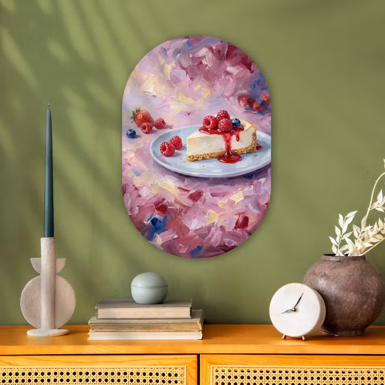 Eten - Cheesecake - Bessen - Abstract - Roze Wandcirkel Ovaal Forex klein -sfeer2