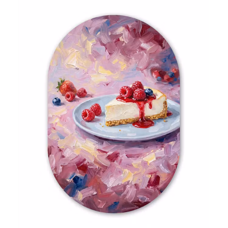 Eten - Cheesecake - Bessen - Abstract - Roze Wandcirkel Ovaal Forex klein -3d
