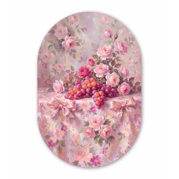 Eten - Bloemen - Stilleven - Roze - Goud Wandcirkel Ovaal Forex klein -3d