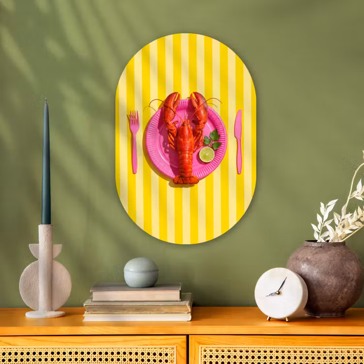 Eten - Roze - Geel - Modern - Culinaire Wandcirkel Ovaal Forex klein -sfeer2